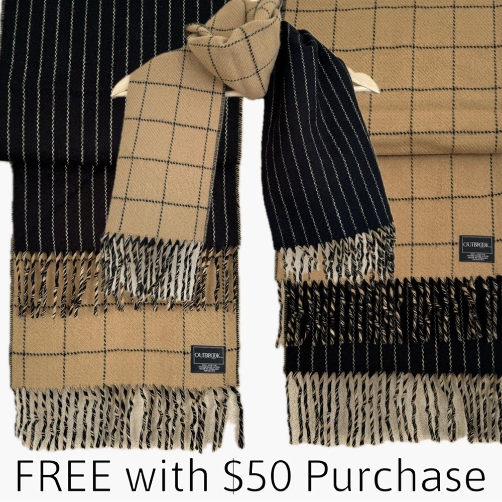 Outbrook Reversible Tan and Black Acrylic Fringe Scarf | made in Germany